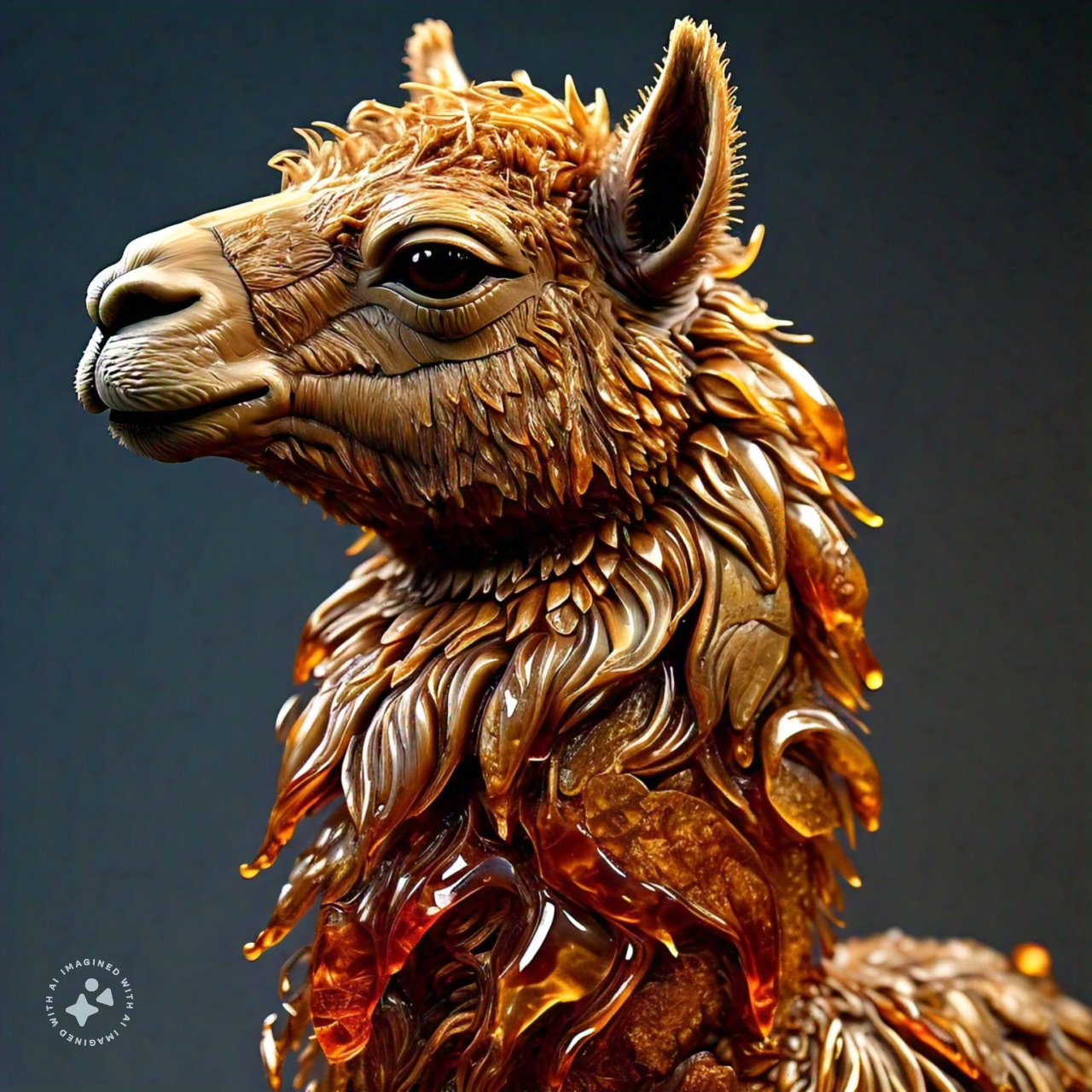 3d_sculpture_of_a_llama_intricately_crafted_from_fossilized_resin_amber_realistic_detailed_texture_translucency_golden_hues_luxurious_shine_set_against_a_solid_background_000025_3