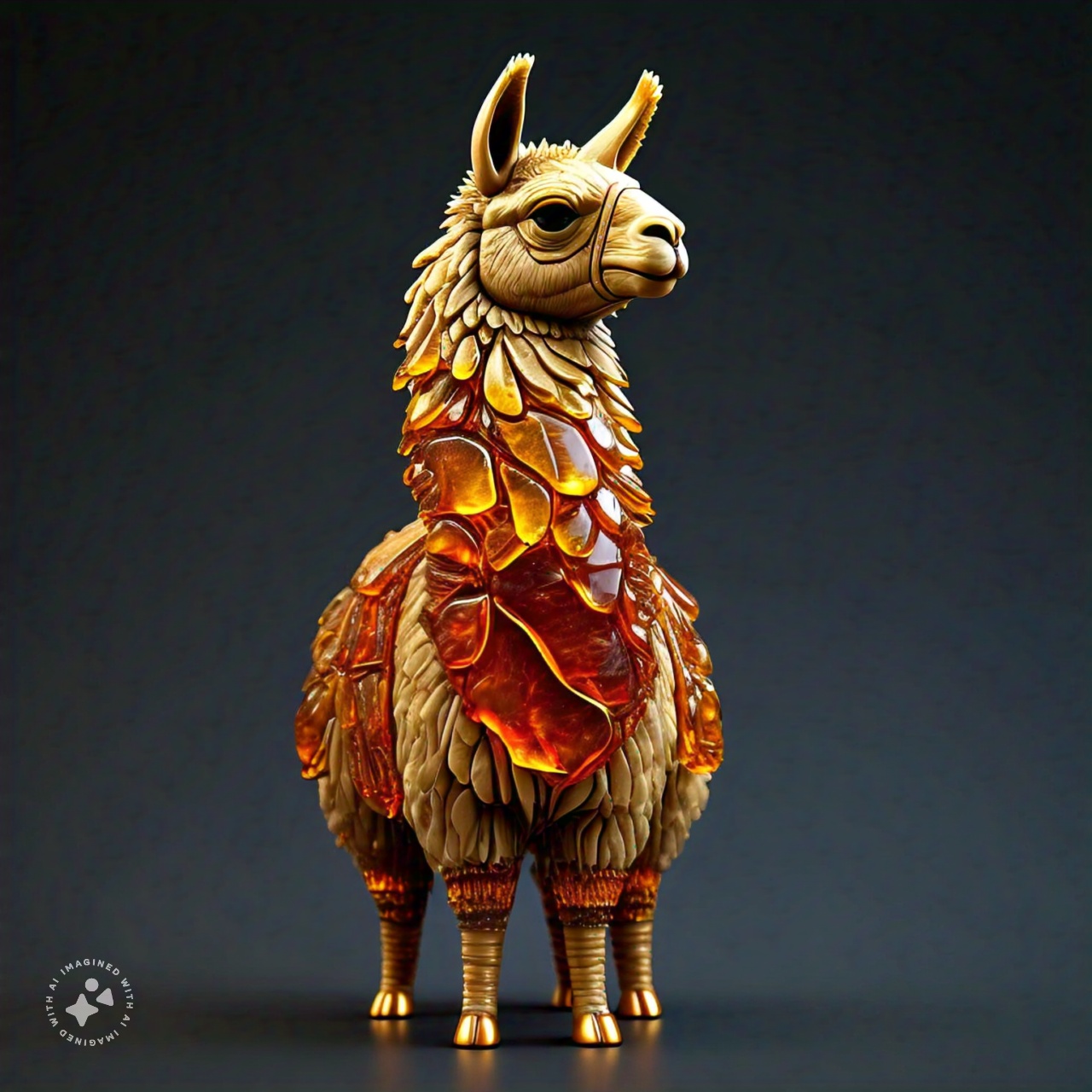 3d_sculpture_of_a_llama_intricately_crafted_from_fossilized_resin_amber_realistic_detailed_texture_translucency_golden_hues_luxurious_shine_set_against_a_solid_background_000025_4