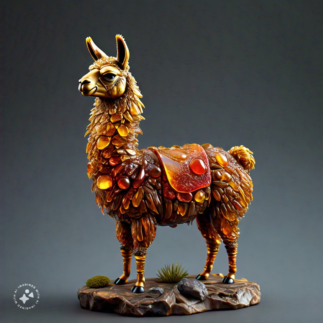 3d_sculpture_of_a_llama_intricately_crafted_from_fossilized_resin_amber_realistic_detailed_texture_translucency_golden_hues_luxurious_shine_set_against_a_solid_background_000025_5