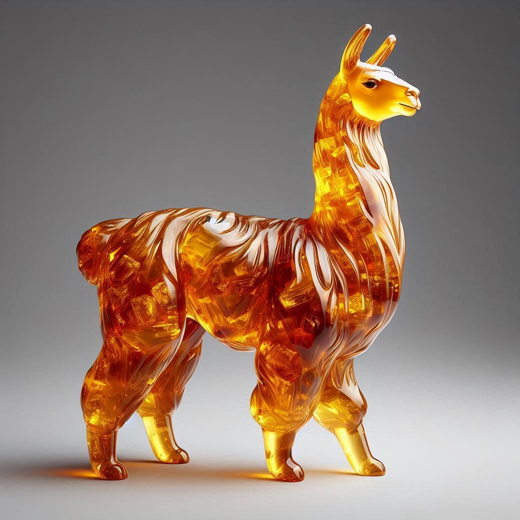 3d_sculpture_of_a_llama_intricately_crafted_from_fossilized_resin_amber_realistic_detailed_texture_translucency_golden_hues_luxurious_shine_set_against_a_solid_background_000026_1