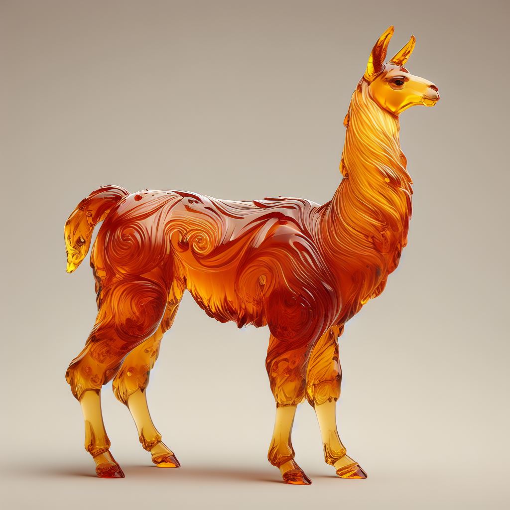 3d_sculpture_of_a_llama_intricately_crafted_from_fossilized_resin_amber_realistic_detailed_texture_translucency_golden_hues_luxurious_shine_set_against_a_solid_background_000026_3