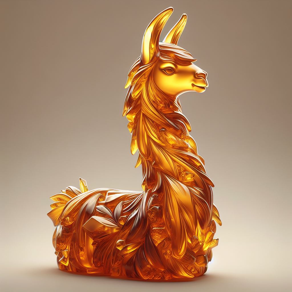 3d_sculpture_of_a_llama_intricately_crafted_from_fossilized_resin_amber_realistic_detailed_texture_translucency_golden_hues_luxurious_shine_set_against_a_solid_background_000026_4