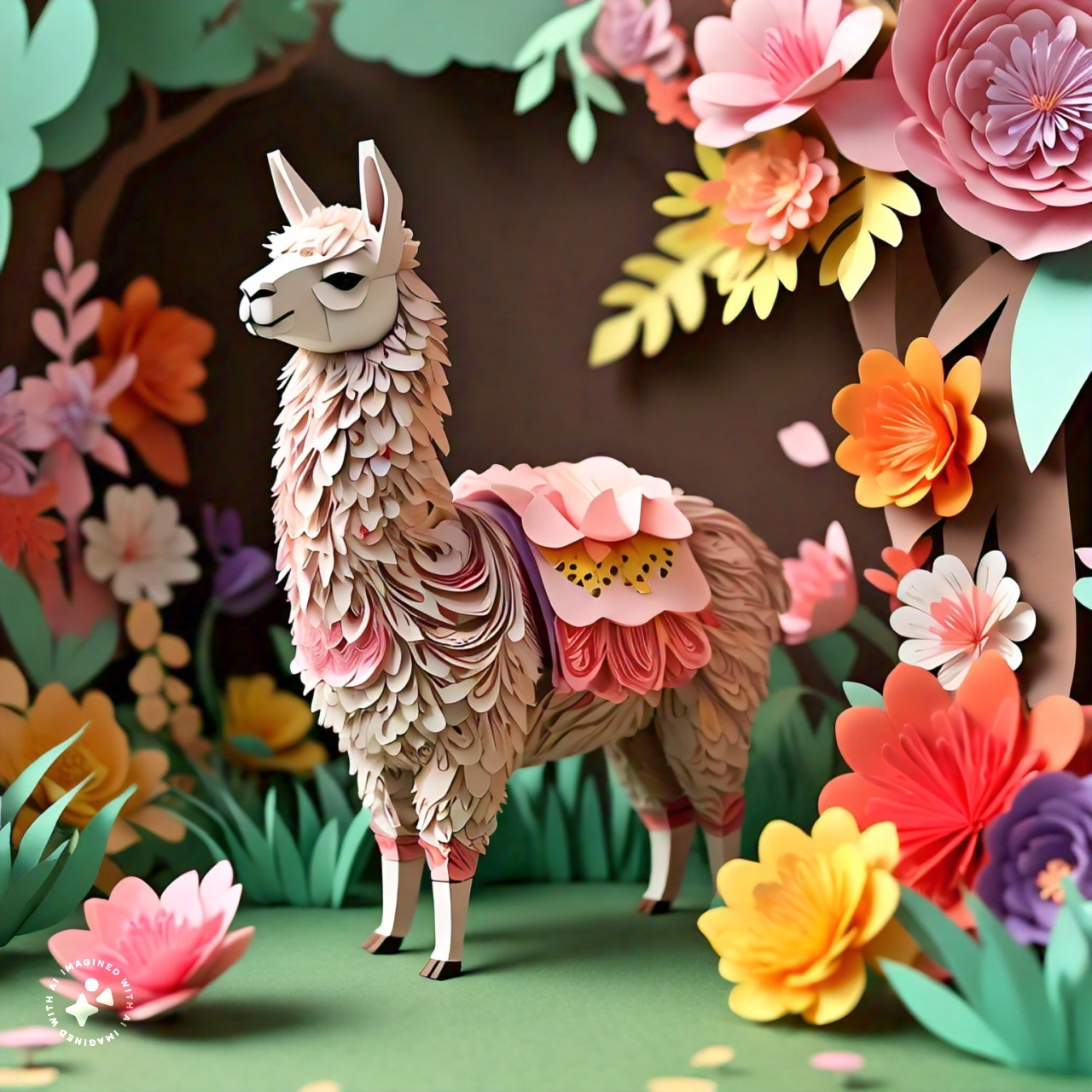 side_angle_view_of_a_llama_with_floral_decorative_elements_papercraft_style_pastel_colors_000022_11