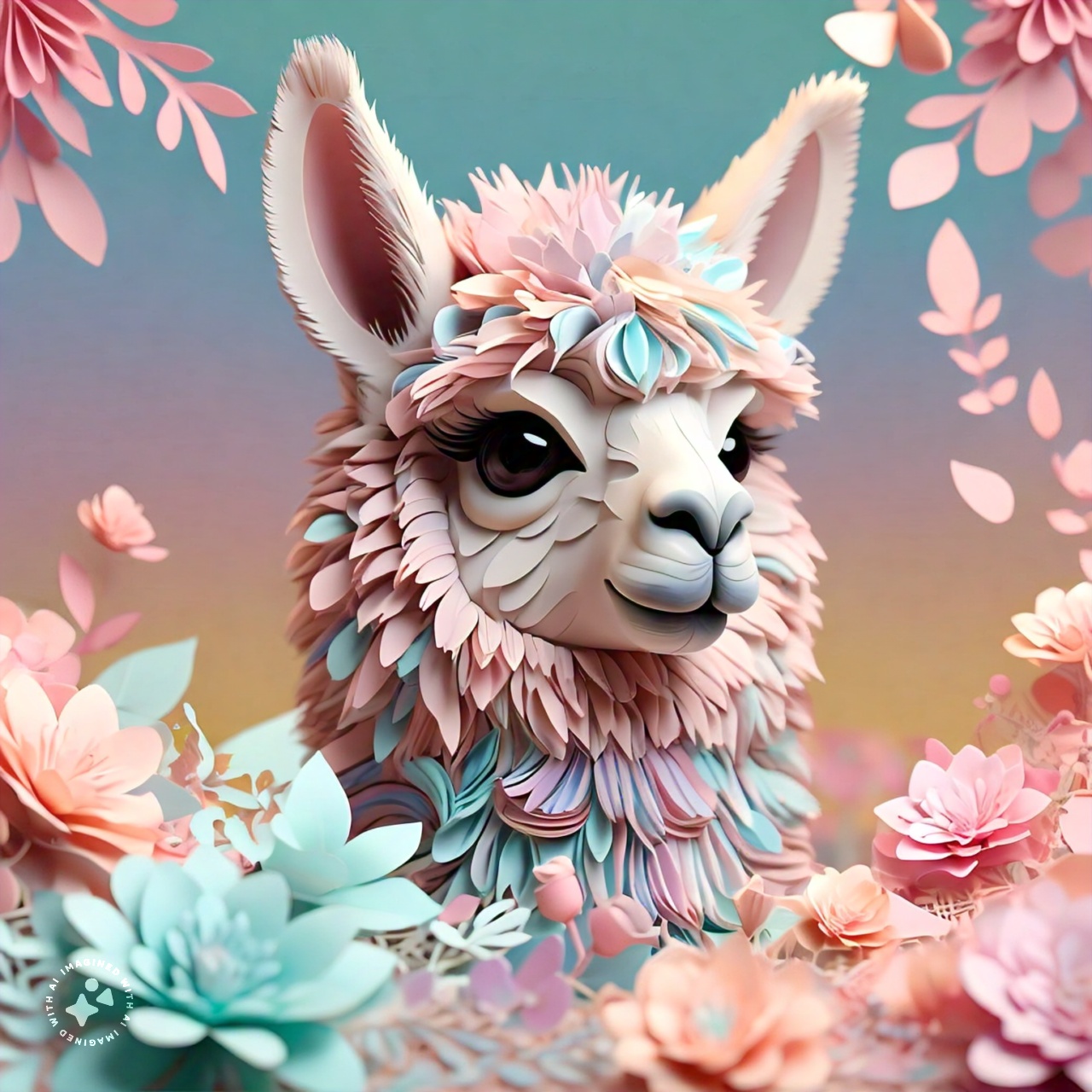side_angle_view_of_a_llama_with_floral_decorative_elements_papercraft_style_pastel_colors_000022_15