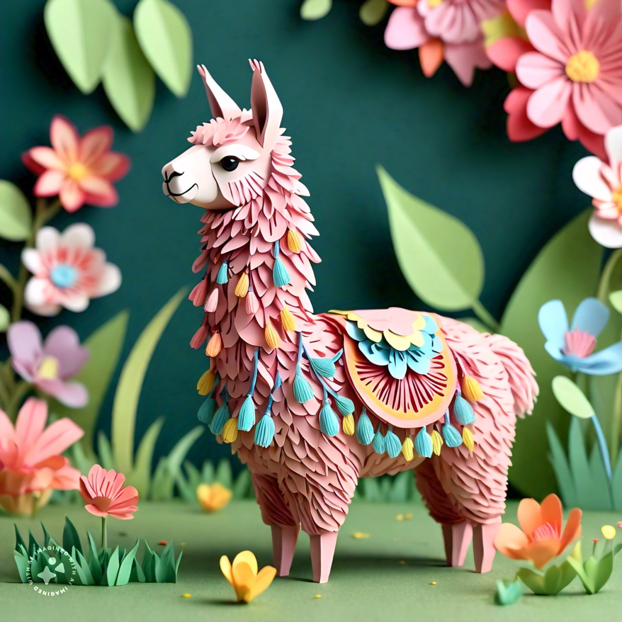 side_angle_view_of_a_llama_with_floral_decorative_elements_papercraft_style_pastel_colors_000022_16