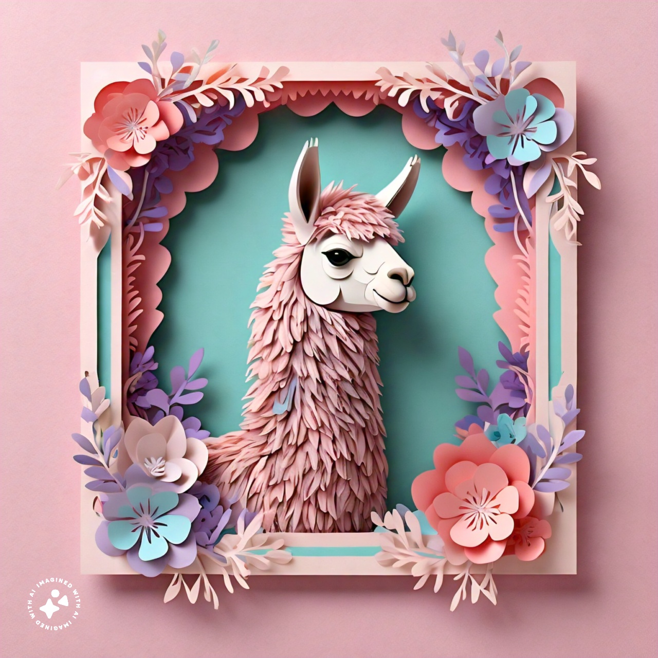 side_angle_view_of_a_llama_with_floral_decorative_elements_papercraft_style_pastel_colors_000022_2