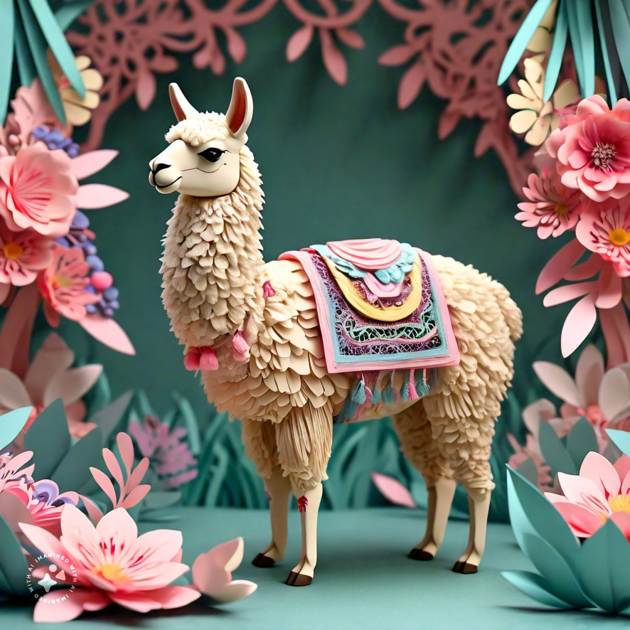 side_angle_view_of_a_llama_with_floral_decorative_elements_papercraft_style_pastel_colors_000022_3