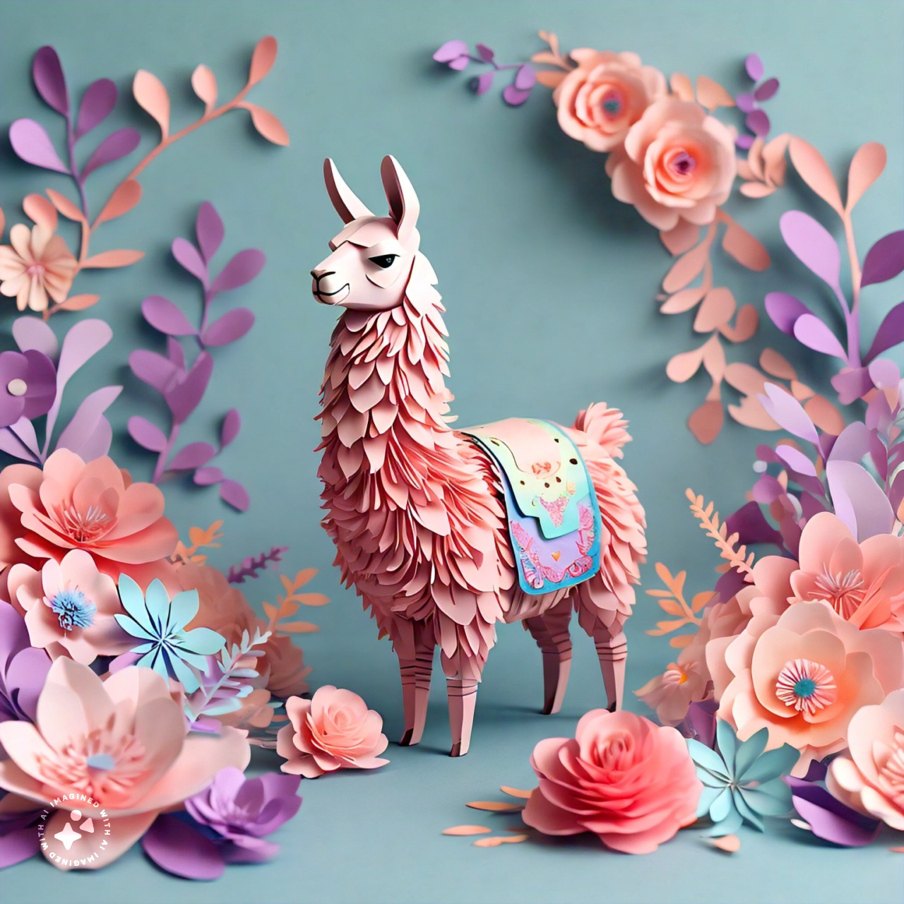 side_angle_view_of_a_llama_with_floral_decorative_elements_papercraft_style_pastel_colors_000022_6