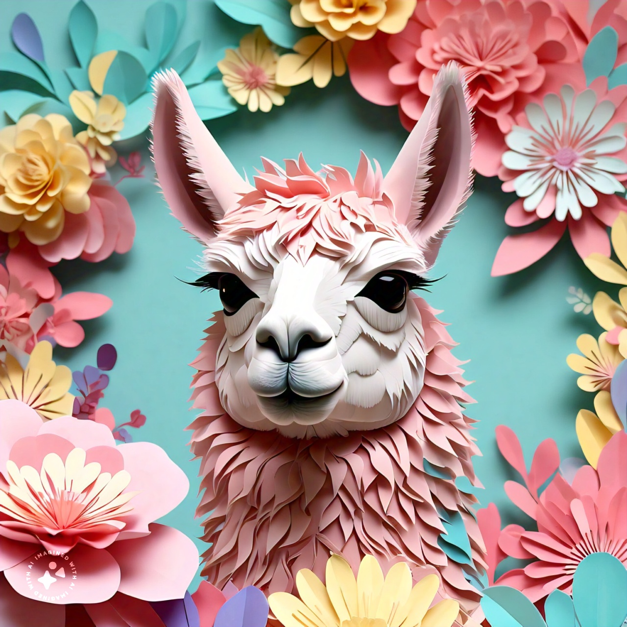 side_angle_view_of_a_llama_with_floral_decorative_elements_papercraft_style_pastel_colors_000022_8