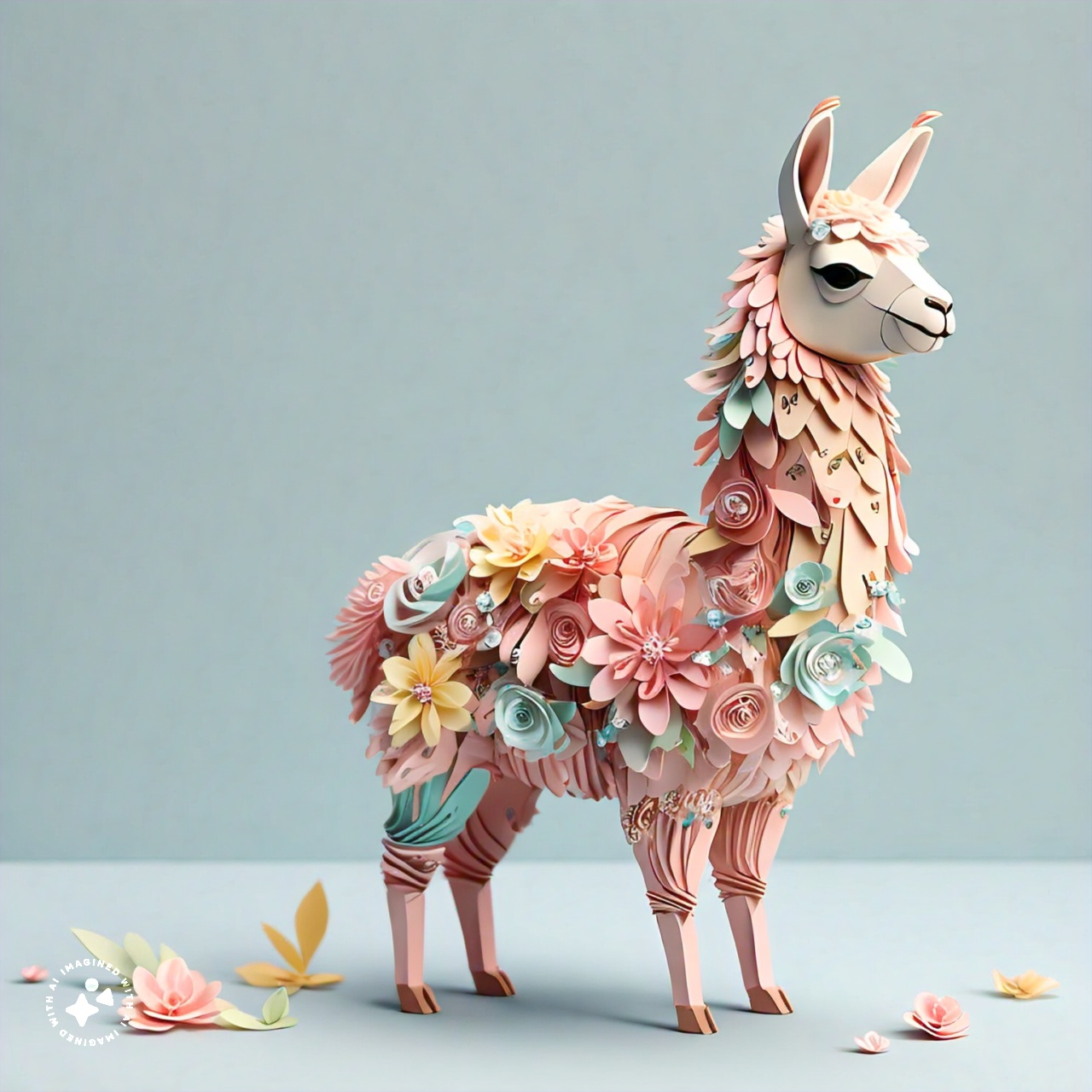 side_angle_view_of_a_llama_with_floral_decorative_elements_papercraft_style_pastel_colors_000022_9
