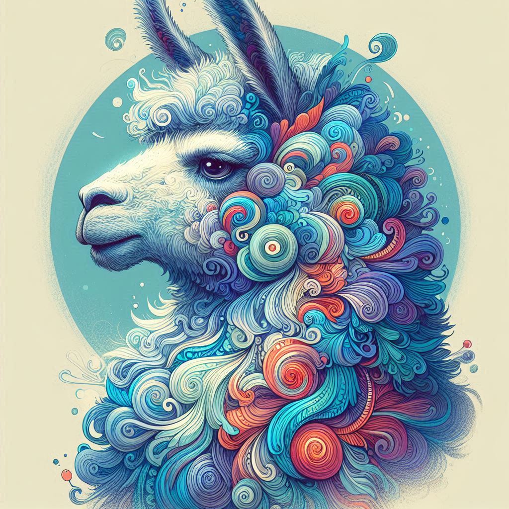 prompt llama a llama in the style of blue fantasy vintage pop surrealism bright colors pastel drawing 000126_14