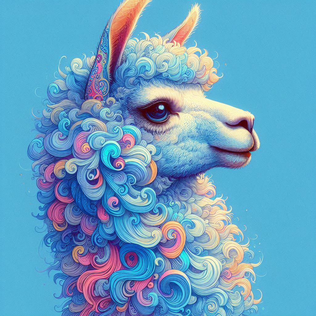 prompt llama a llama in the style of blue fantasy vintage pop surrealism bright colors pastel drawing 000126_19