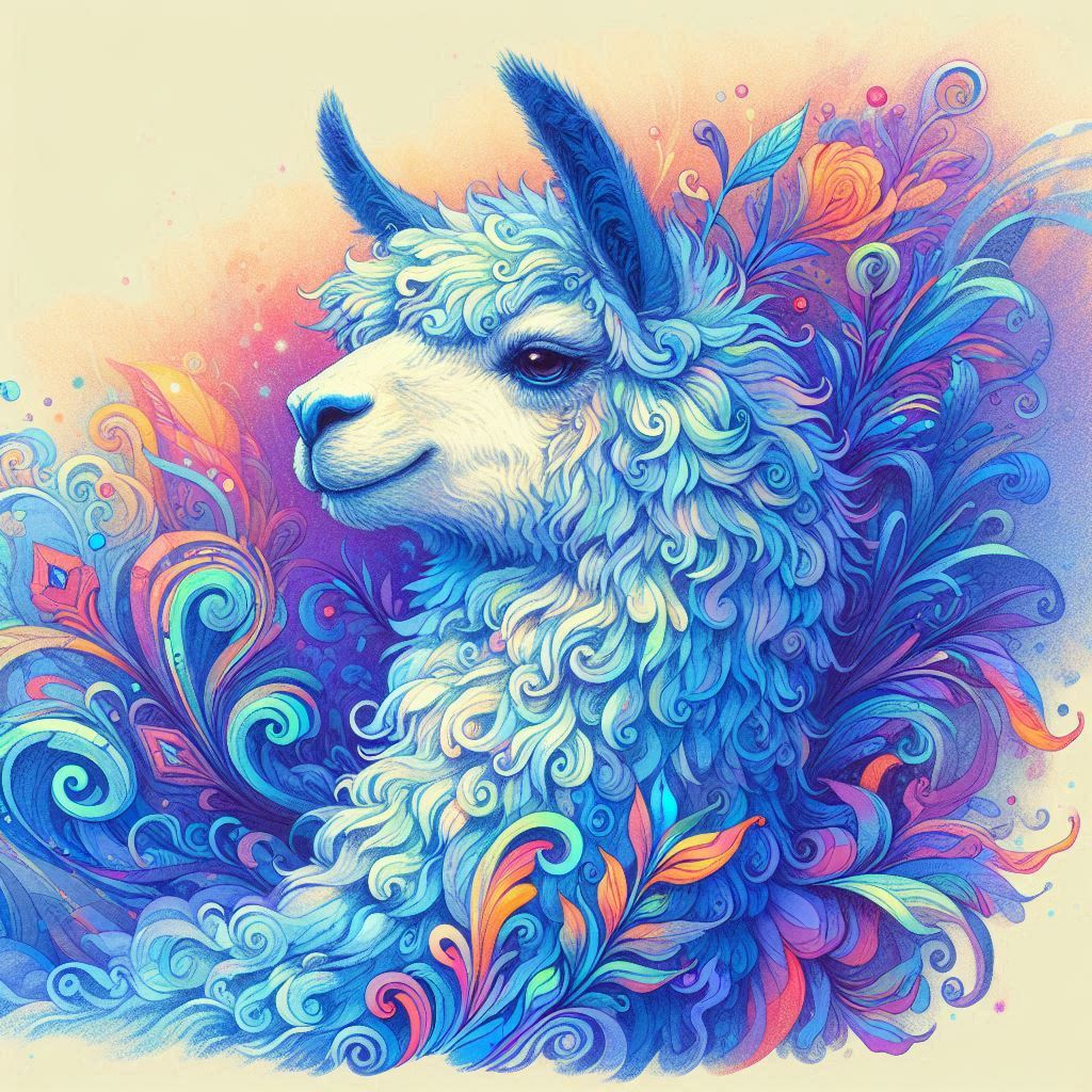 prompt llama a llama in the style of blue fantasy vintage pop surrealism bright colors pastel drawing 000126_20