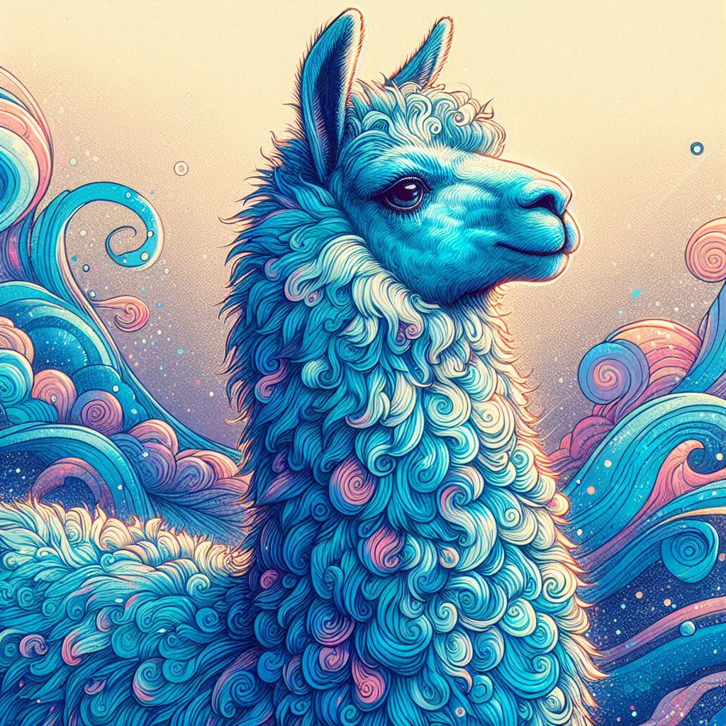 prompt llama a llama in the style of blue fantasy vintage pop surrealism bright colors pastel drawing 000126_21