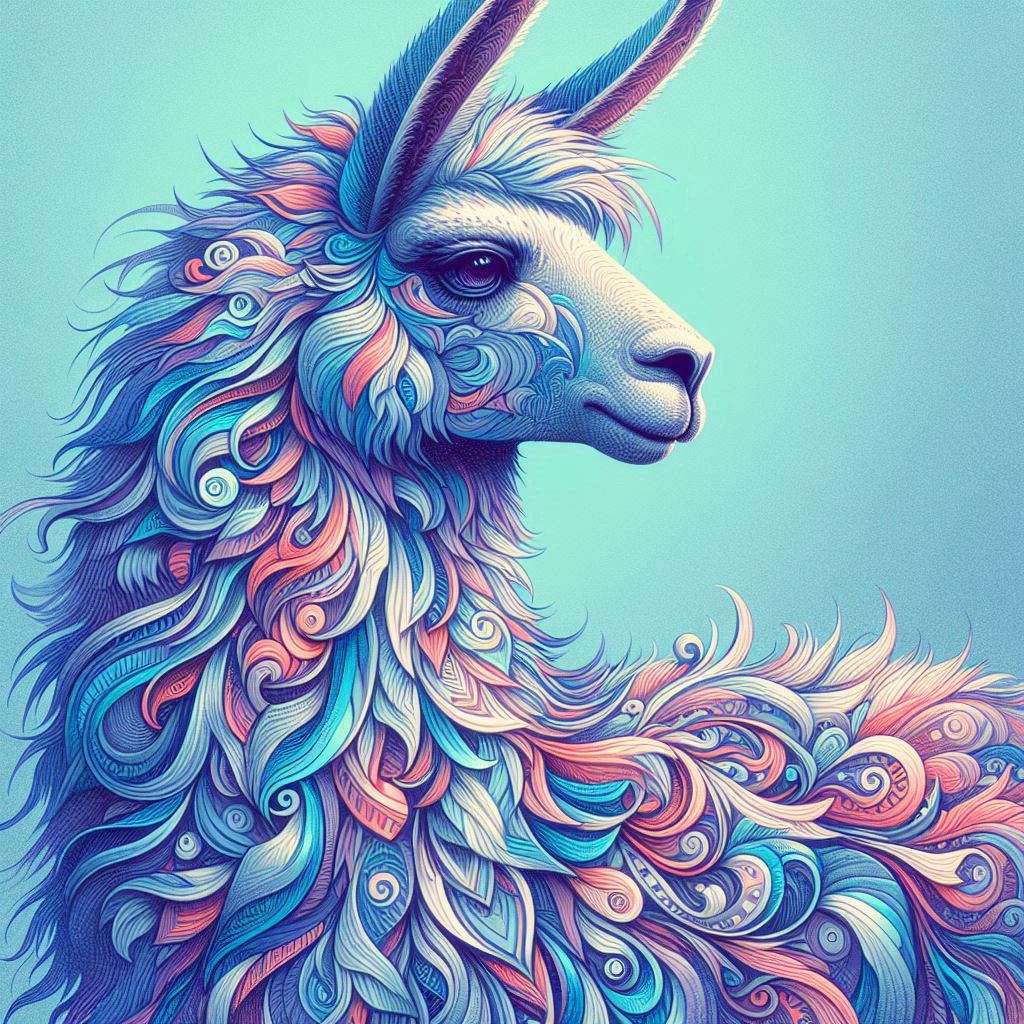 prompt llama a llama in the style of blue fantasy vintage pop surrealism bright colors pastel drawing 000126_23