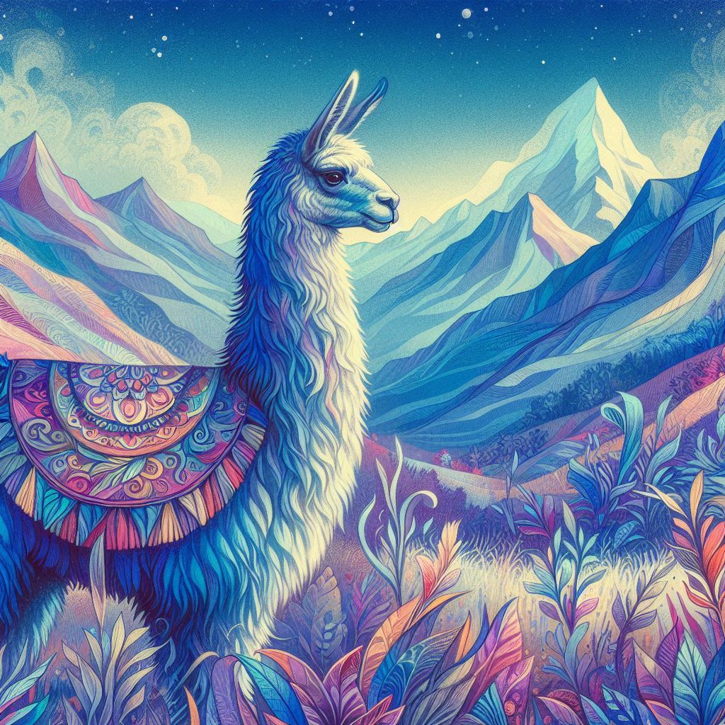 prompt llama a llama in the style of blue fantasy vintage pop surrealism bright colors pastel drawing 000126_25