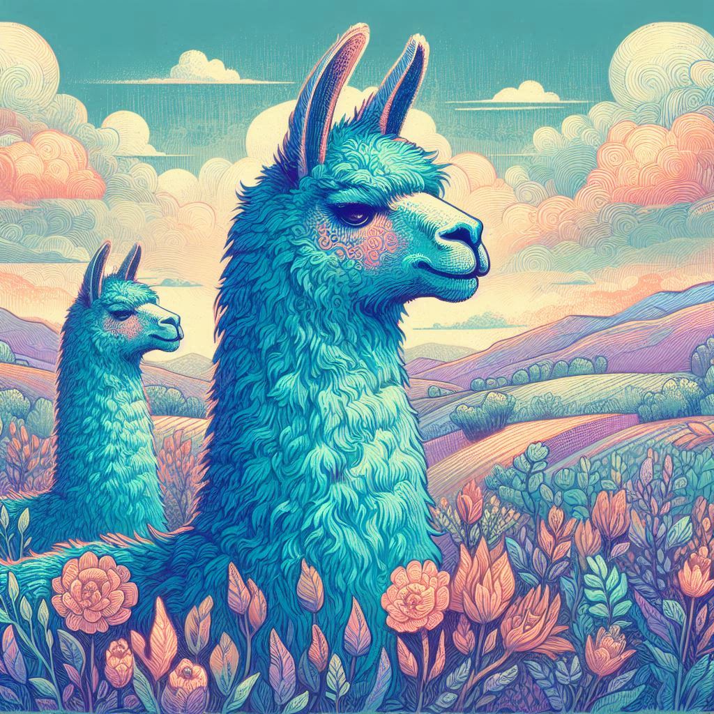 prompt llama a llama in the style of blue fantasy vintage pop surrealism bright colors pastel drawing 000126_26