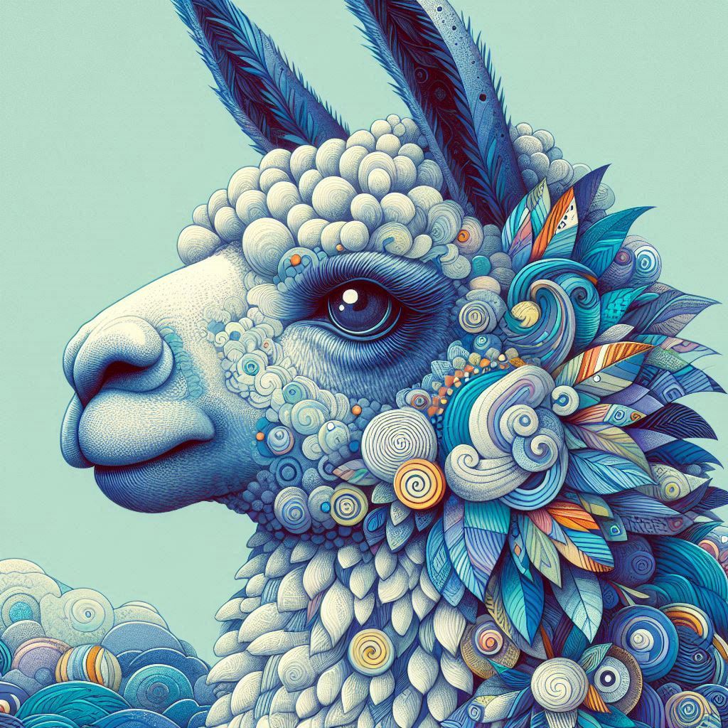 prompt llama a llama in the style of blue fantasy vintage pop surrealism bright colors pastel drawing 000126_27