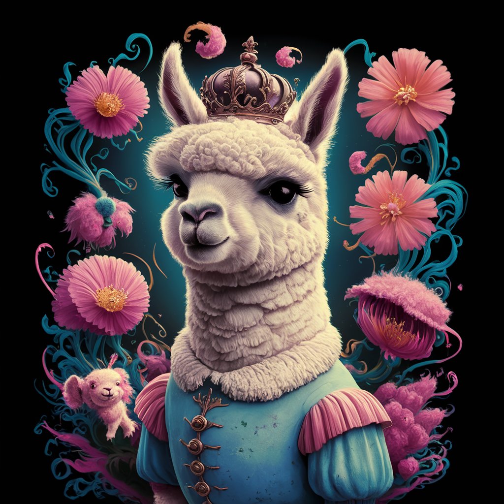 prompt llama a llama in the style of blue fantasy vintage pop surrealism bright colors pastel drawing 000127_2