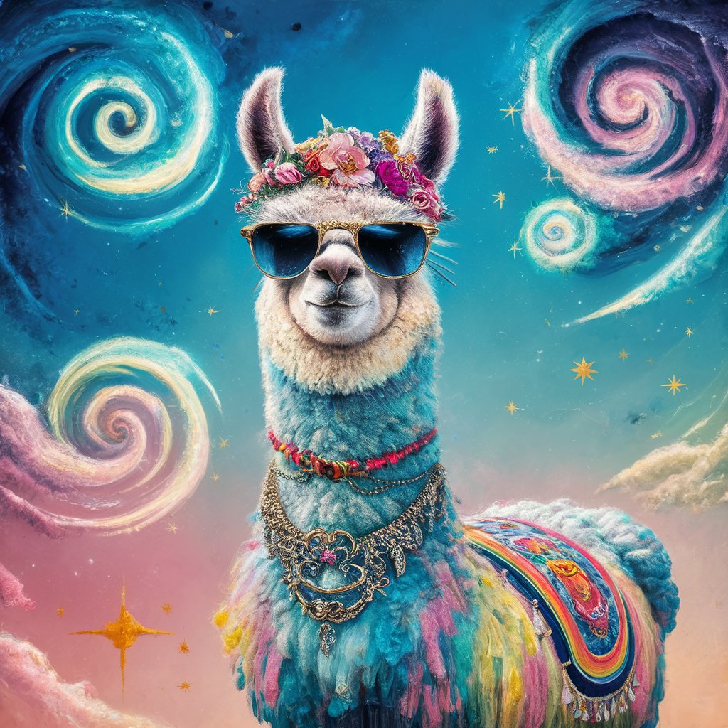 prompt llama a llama in the style of blue fantasy vintage pop surrealism bright colors pastel drawing 000127_5