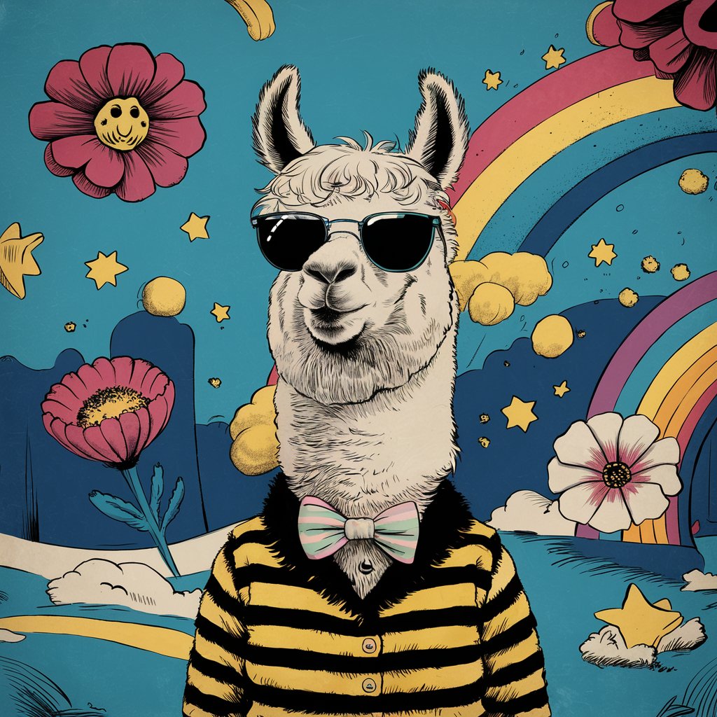 prompt llama a llama in the style of blue fantasy vintage pop surrealism bright colors pastel drawing 000127_6