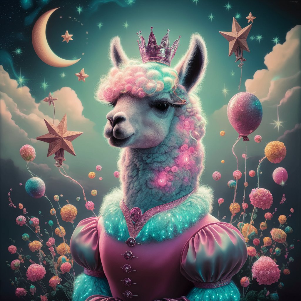 prompt llama a llama in the style of blue fantasy vintage pop surrealism bright colors pastel drawing 000127_7