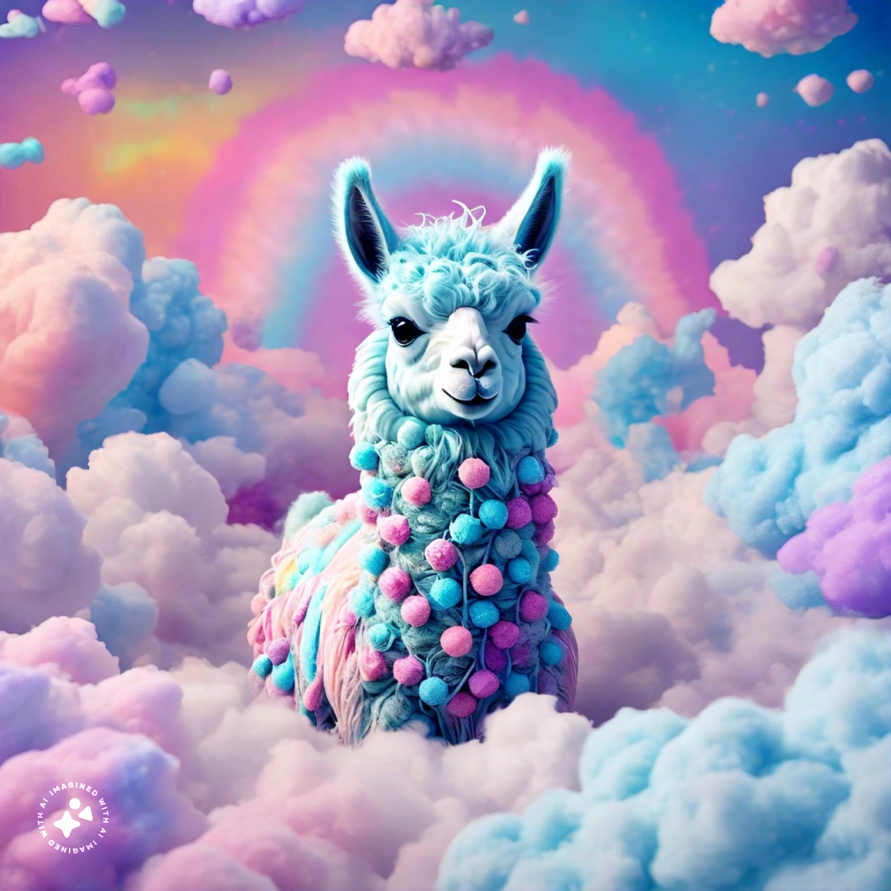 prompt llama a llama in the style of blue fantasy vintage pop surrealism bright colors pastel drawing 000128_4