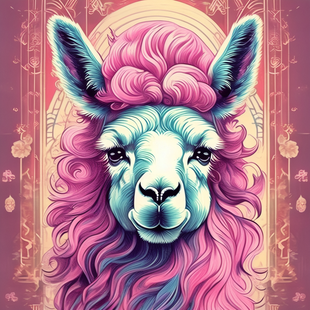 prompt llama a llama in the style of blue fantasy vintage pop surrealism bright colors pastel drawing 000129_1