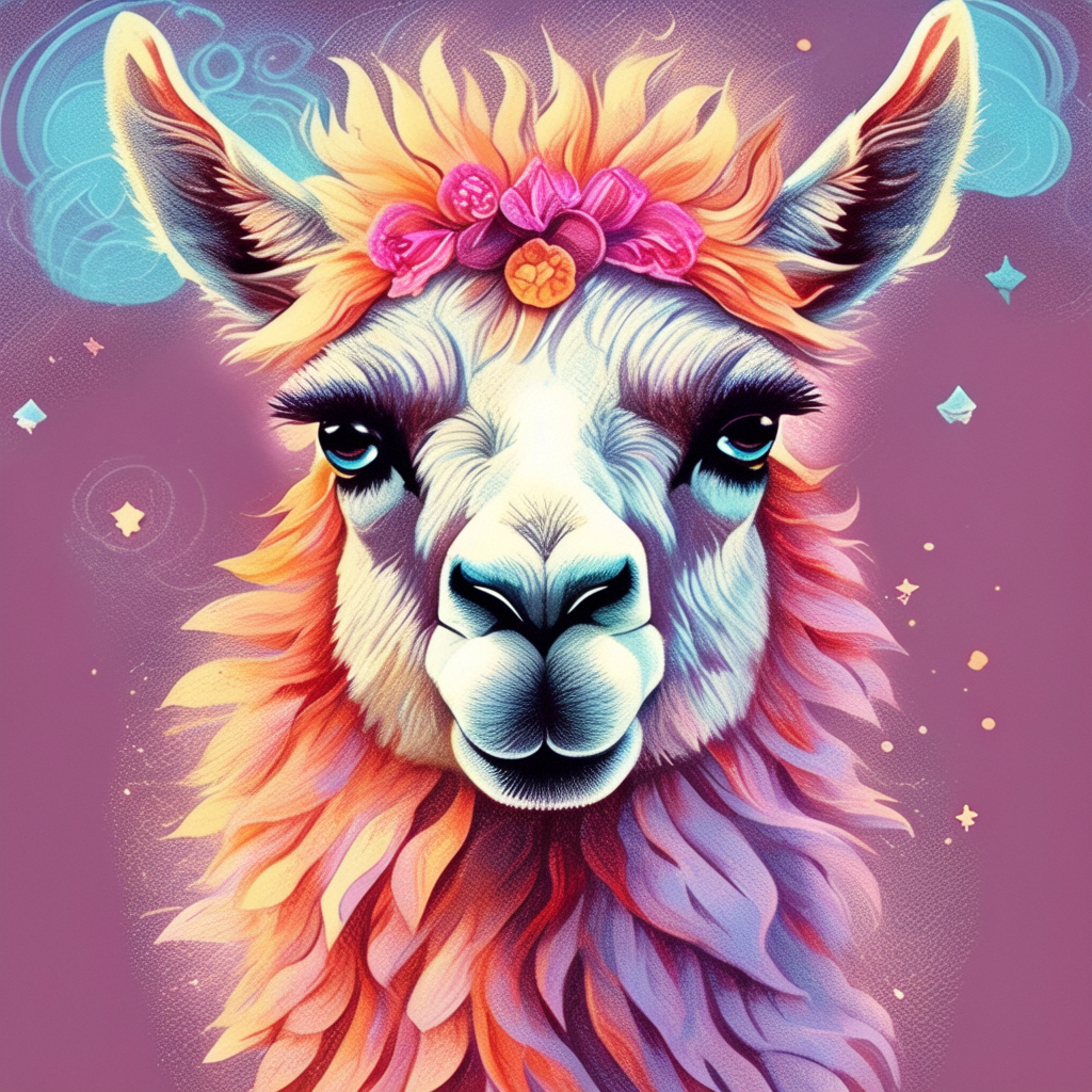 prompt llama a llama in the style of blue fantasy vintage pop surrealism bright colors pastel drawing 000129_3