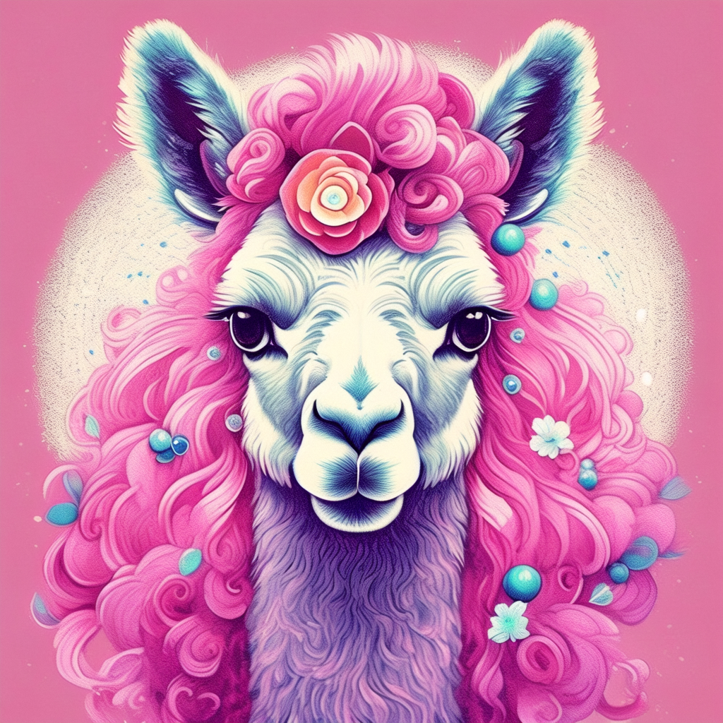 prompt llama a llama in the style of blue fantasy vintage pop surrealism bright colors pastel drawing 000129_6