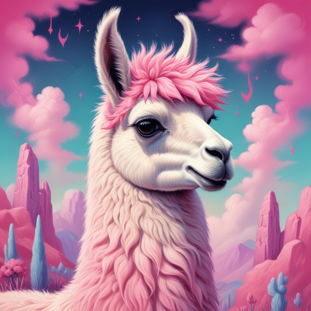 prompt llama a llama in the style of blue fantasy vintage pop surrealism bright colors pastel drawing 000130_3