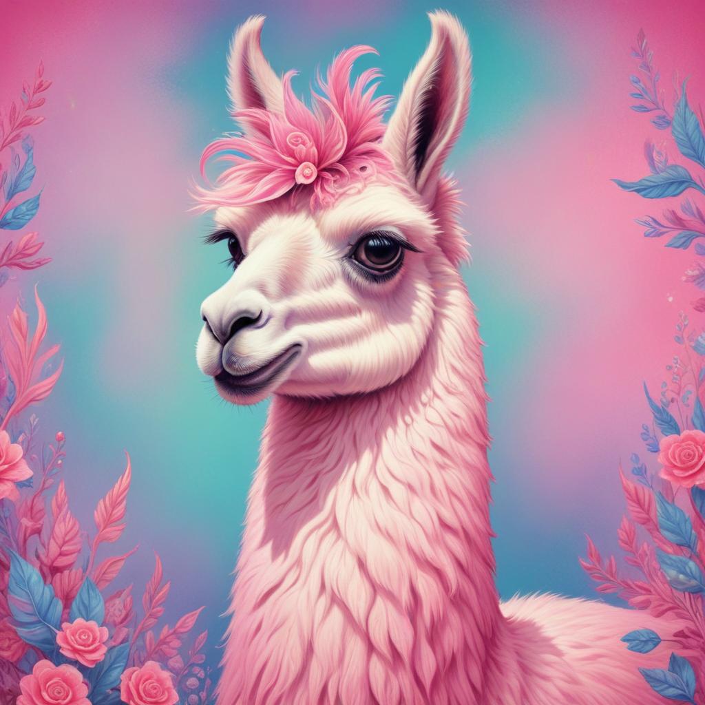 prompt llama a llama in the style of blue fantasy vintage pop surrealism bright colors pastel drawing 000130_4