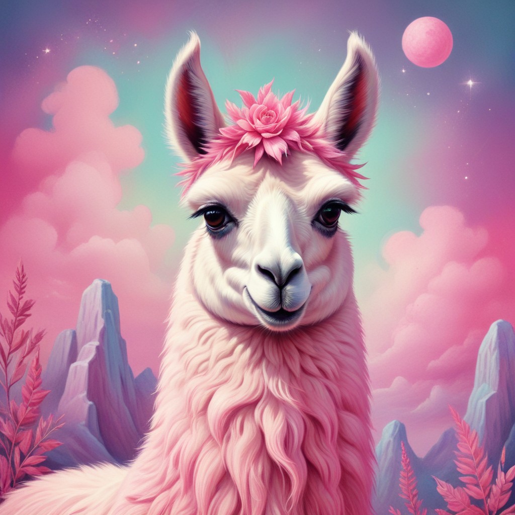 prompt llama a llama in the style of blue fantasy vintage pop surrealism bright colors pastel drawing 000130_5