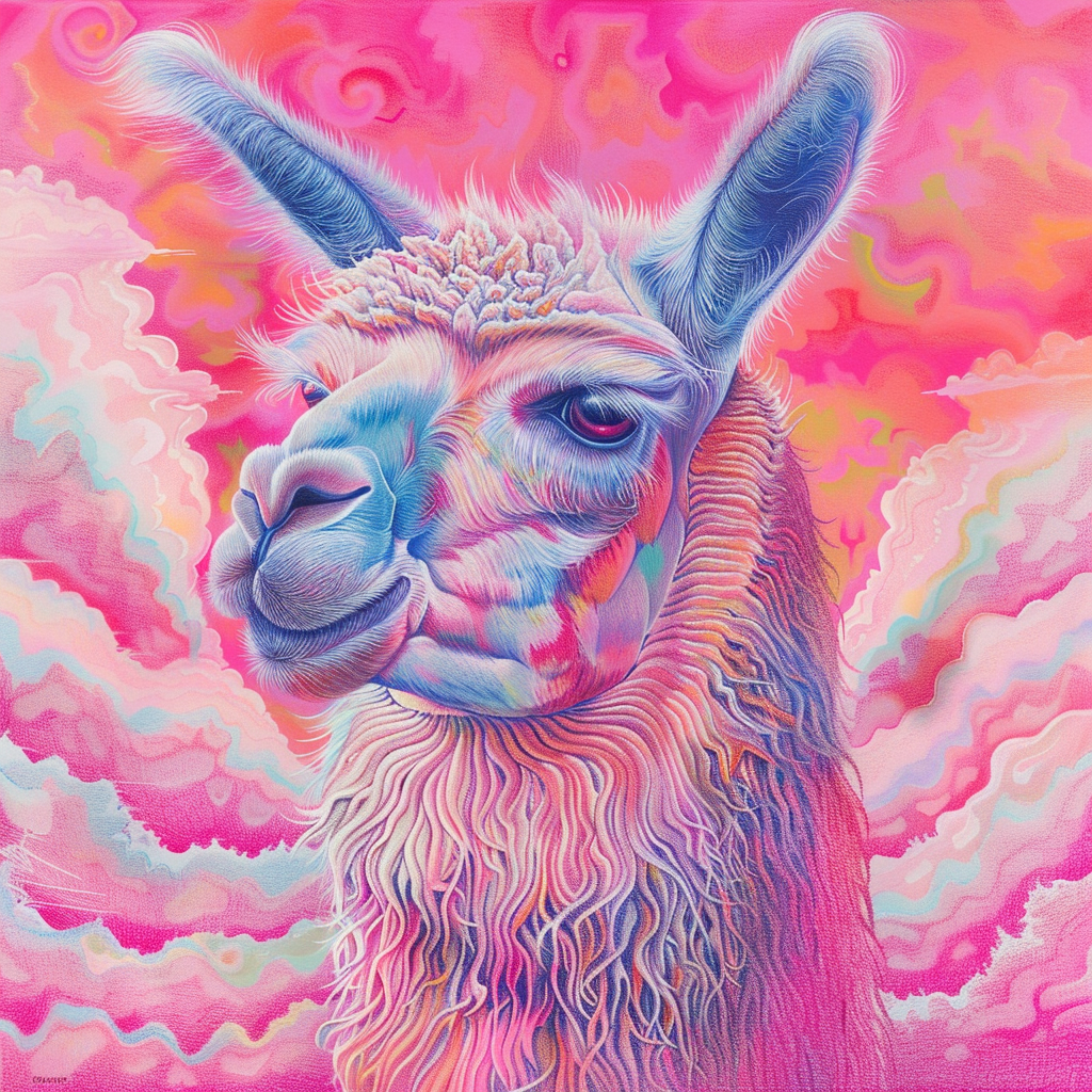 prompt llama a llama in the style of blue fantasy vintage pop surrealism bright colors pastel drawing 000131_5