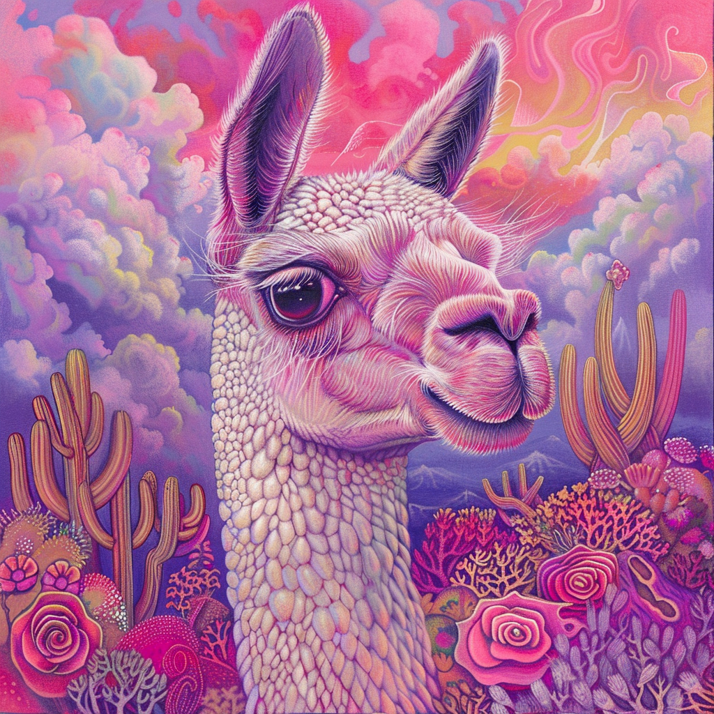 prompt llama a llama in the style of blue fantasy vintage pop surrealism bright colors pastel drawing 000131_6