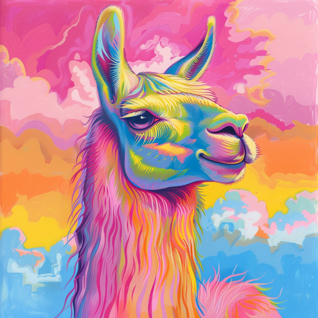 prompt llama a llama in the style of blue fantasy vintage pop surrealism bright colors pastel drawing 000131_7