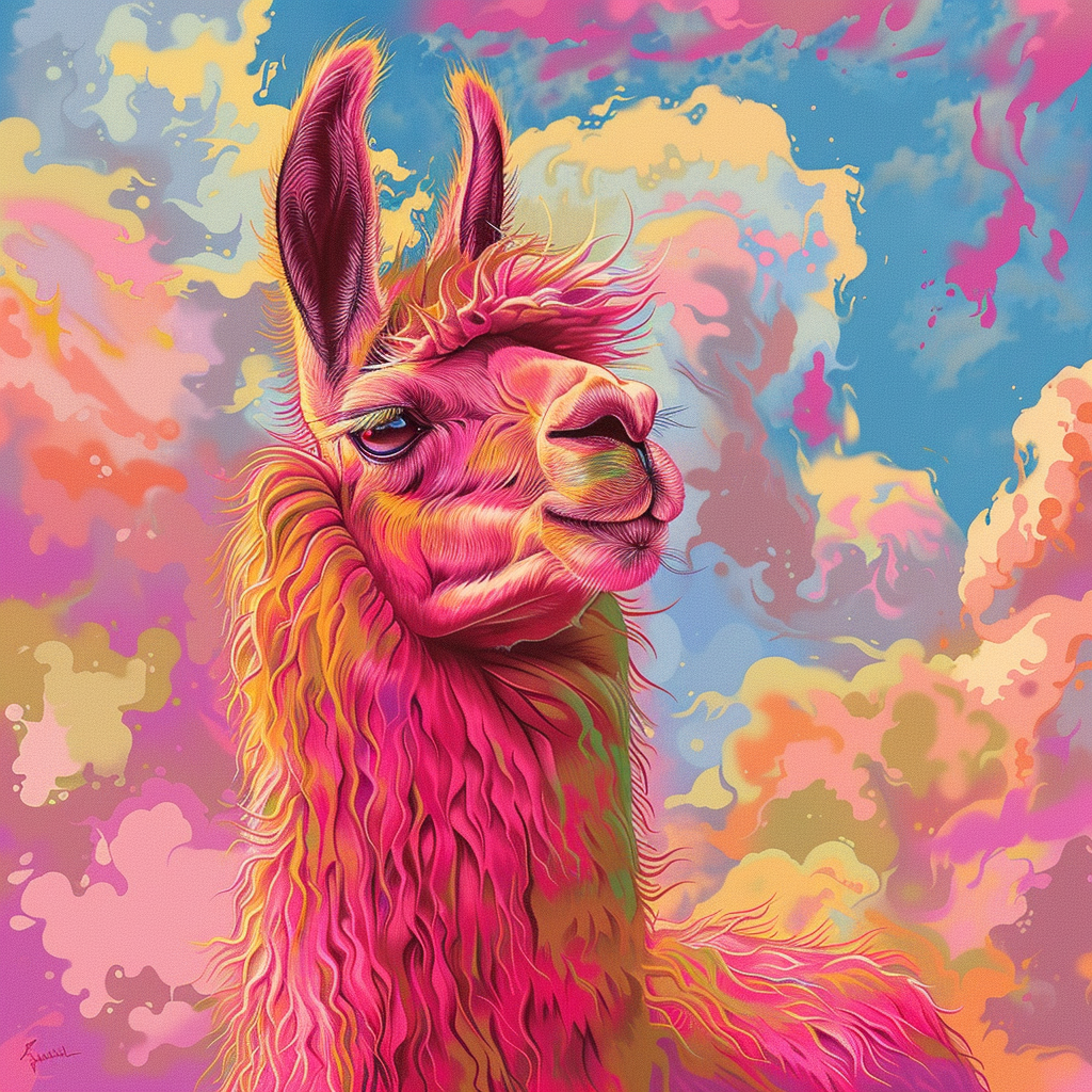 prompt llama a llama in the style of blue fantasy vintage pop surrealism bright colors pastel drawing 000131_8