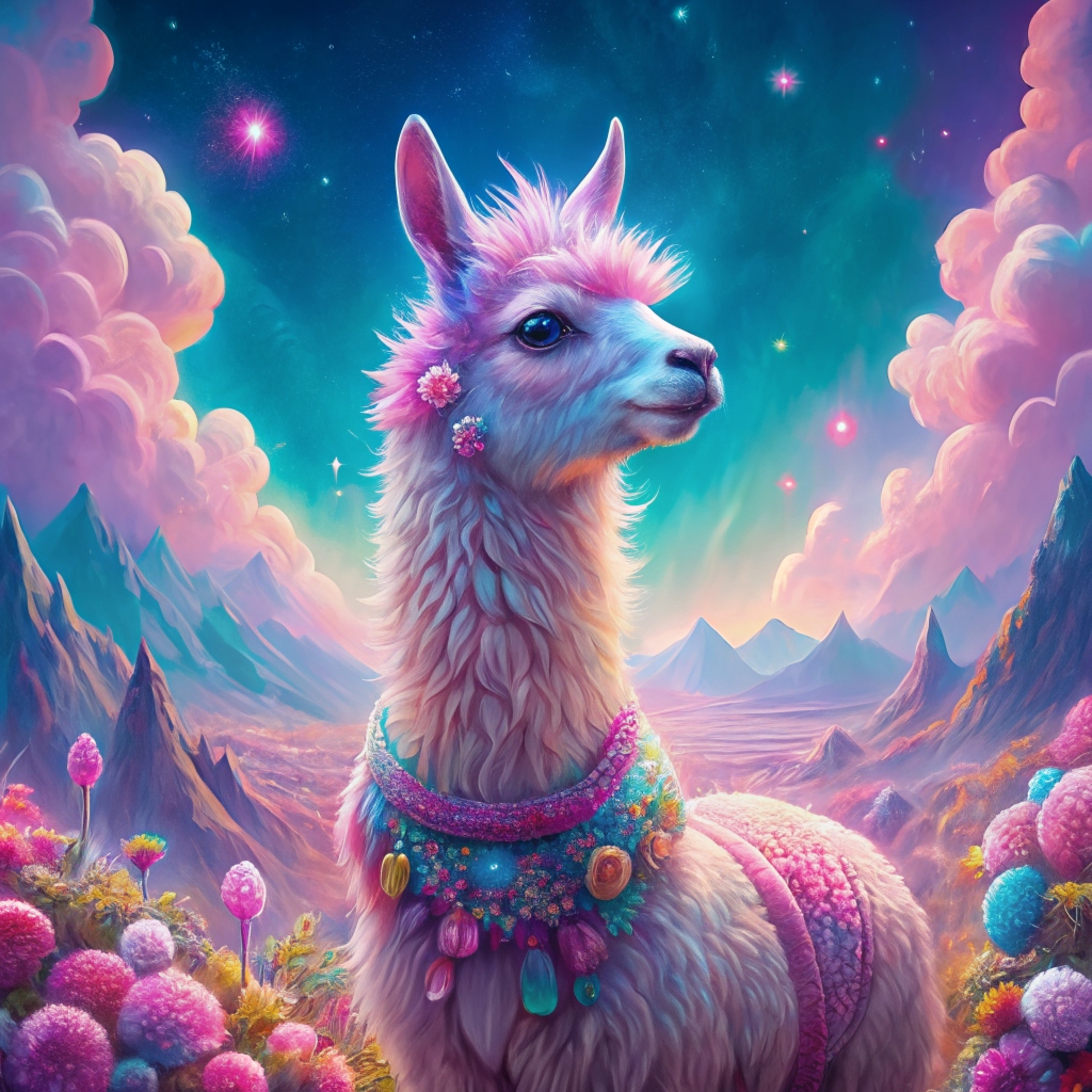 prompt llama a llama in the style of blue fantasy vintage pop surrealism bright colors pastel drawing 000132_2