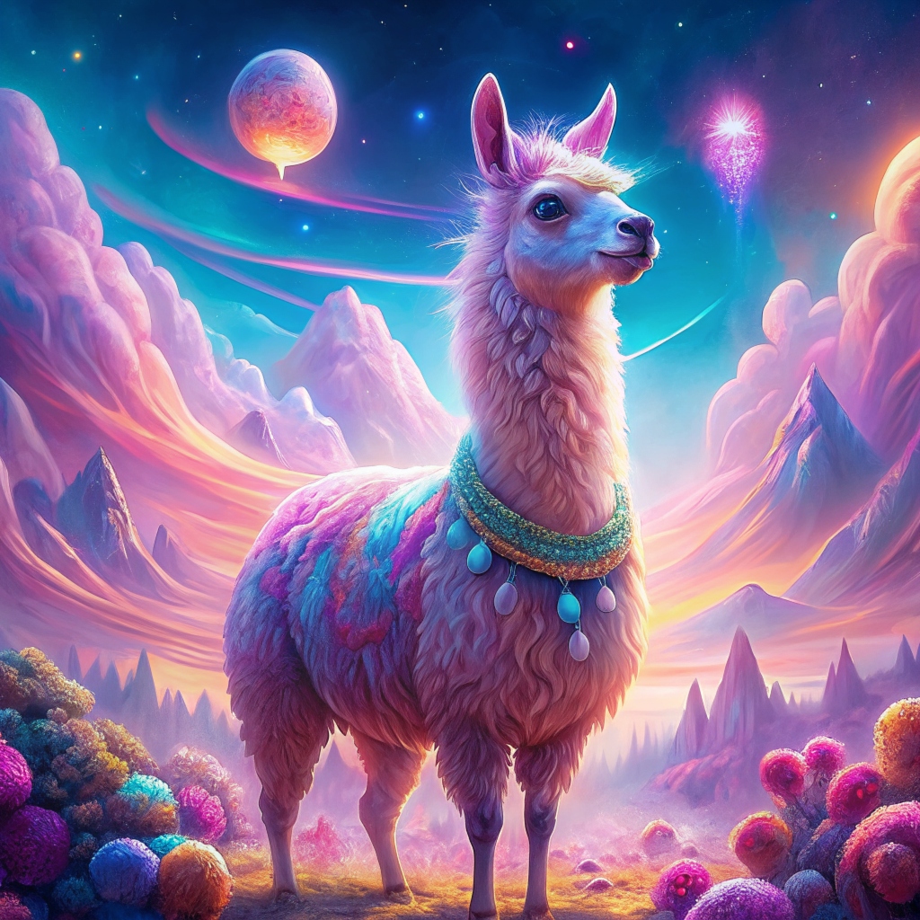 prompt llama a llama in the style of blue fantasy vintage pop surrealism bright colors pastel drawing 000132_3