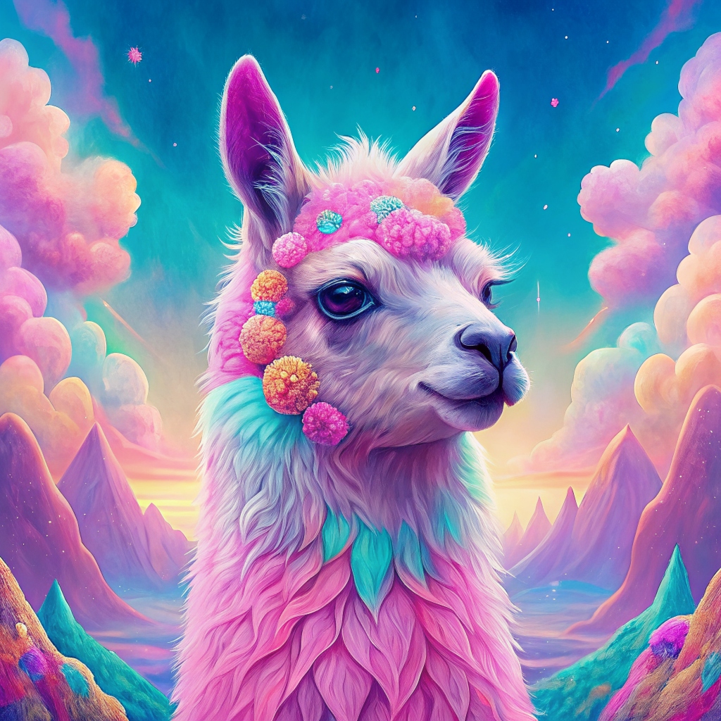 prompt llama a llama in the style of blue fantasy vintage pop surrealism bright colors pastel drawing 000132_4