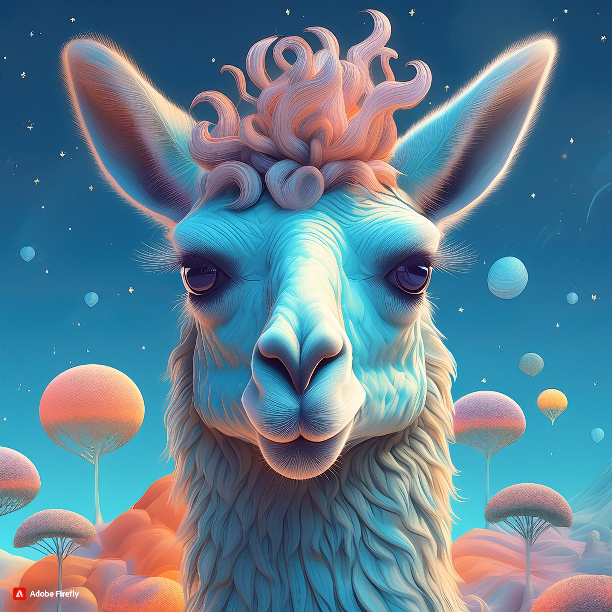 prompt llama llama in the style of blue fantasy vintage pop surrealism bright colors pastel drawing 000125_2