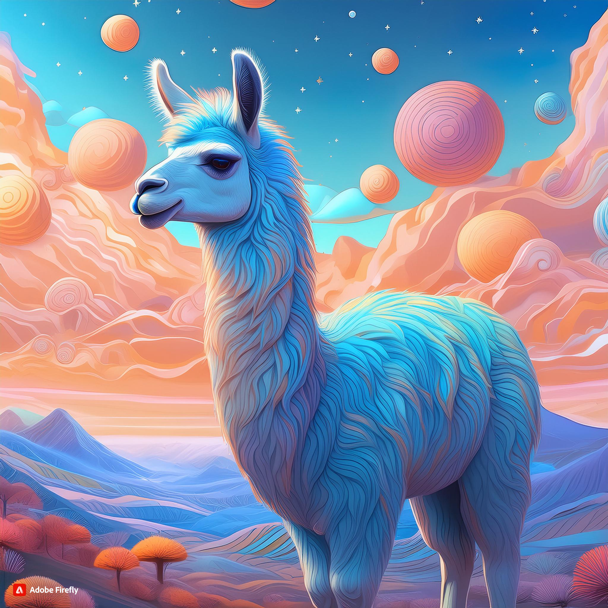 prompt llama llama in the style of blue fantasy vintage pop surrealism bright colors pastel drawing 000125_4