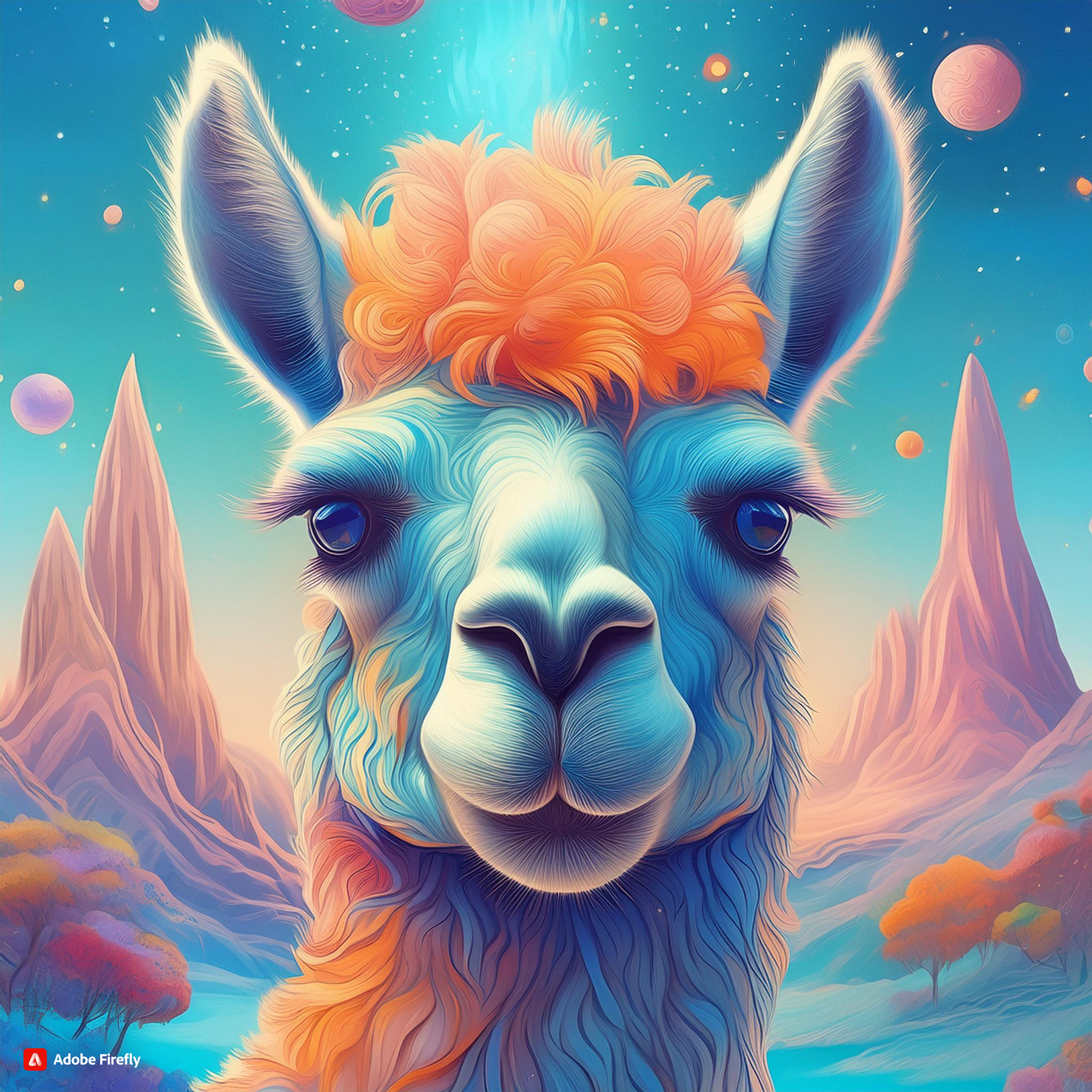 prompt llama llama in the style of blue fantasy vintage pop surrealism bright colors pastel drawing 000125_5