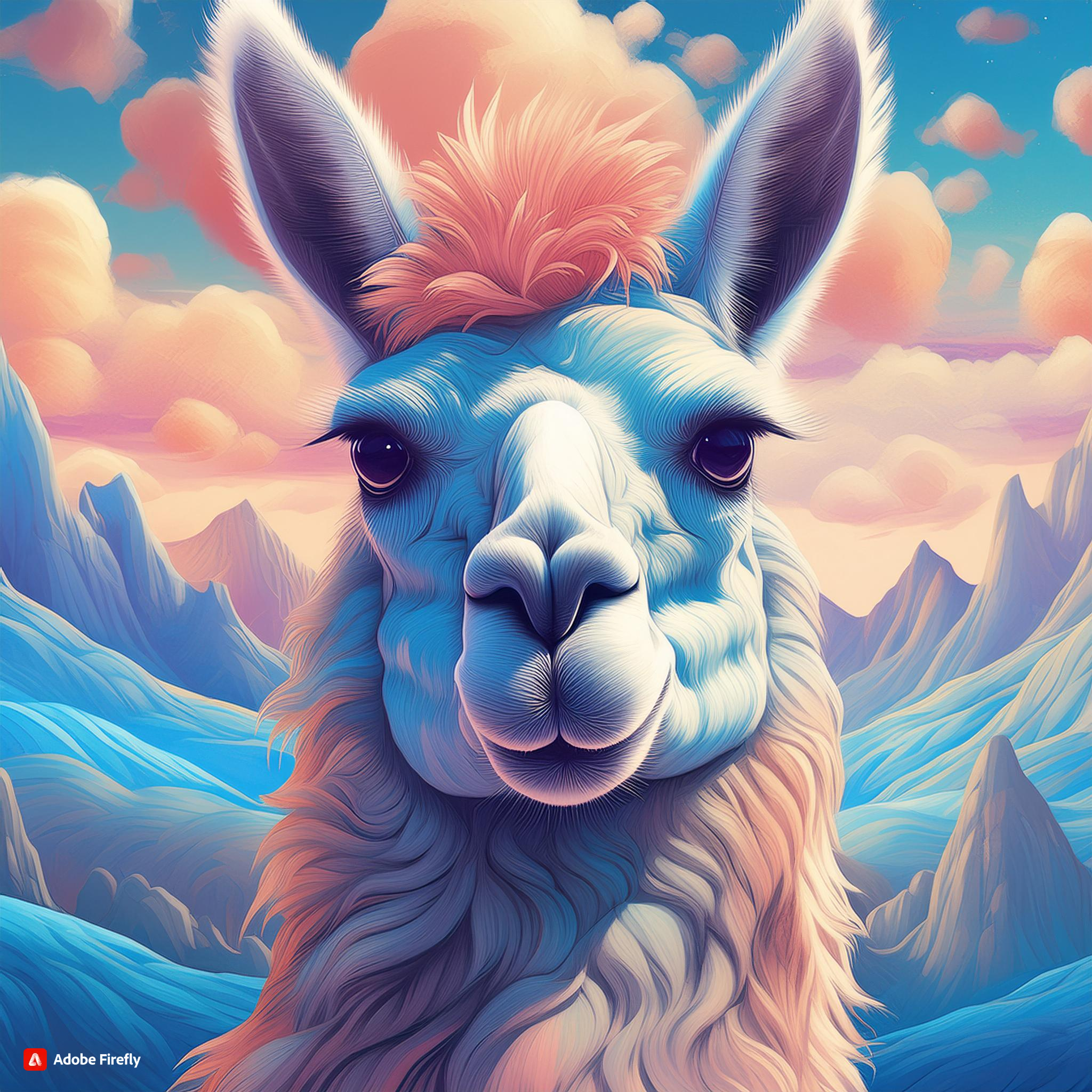 prompt llama llama in the style of blue fantasy vintage pop surrealism bright colors pastel drawing 000125_6